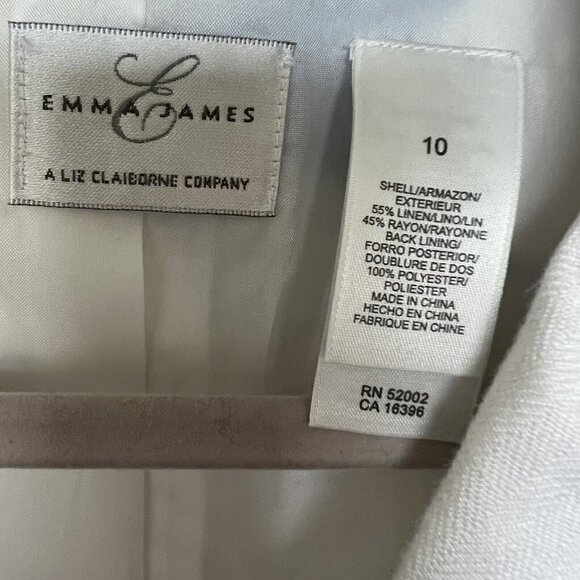 Emma James Off-White Floral Collared Button Front 3/4 Sleeve Linen Blazer Jacket - Picture 10 of 11